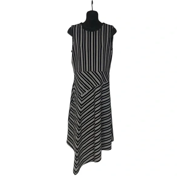 Banana Republic Factory Black and White Striped Asymmetrical Hem Dress - Picture 1 of 12